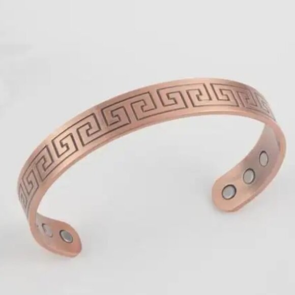 Ring and Bracelet Set Pure Copper Geometric Design Magnetic Energy Cuff Bangle - Picture 5 of 5